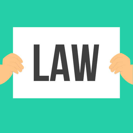 Man showing paper LAW text. Vector Flat Illustrationのイラスト素材