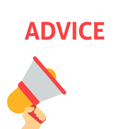 Hand Holding Megaphone With ADVICE Announcement. Flat Vector Illustrationのイラスト素材
