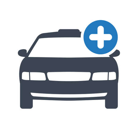 Taxi icon, transportation, taxi cab, travel concept icon with add sign. Taxi icon and new, plus, positive symbolのイラスト素材