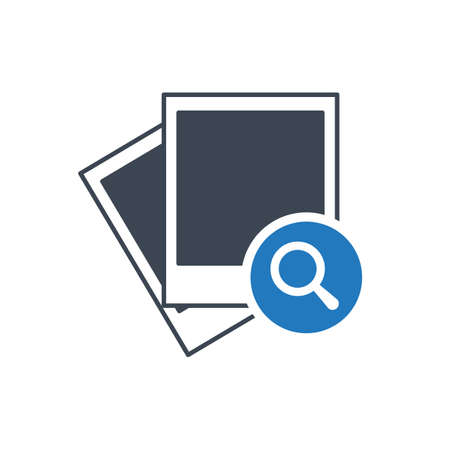 Photo icon, photograph and image, snapshot concept icon with research sign. Photo icon and explore, find, inspect symbolのイラスト素材