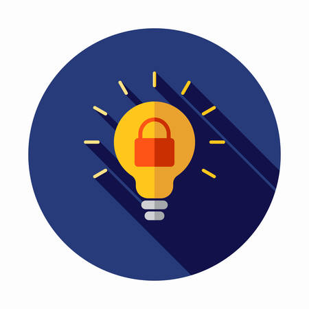 Patent idea or patented solution locked or protected light bulb icon. Intellectual property icon. Private property signのイラスト素材