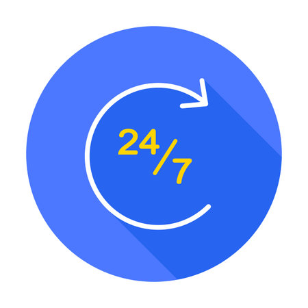 24 7 icon vector isolated illustration. Shop Open 24 hours 7 day. Full week. Clock, time, work...