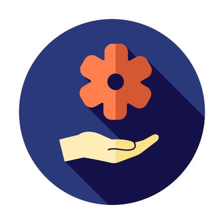Hand and mechanism icon. Cog, gear, hand, hold, logic, management symbol.  Business technology work. Equipment, Settings icon. Idea wheel. Creativity concept. Innovation illustrationのイラスト素材