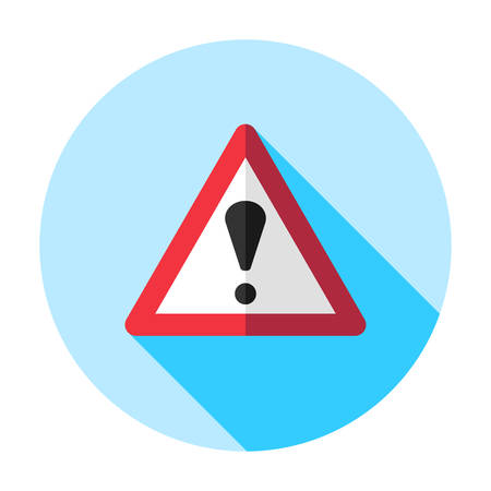 Attention caution sign icon. Exclamation mark. Hazard warning symbol. Flat design button. Warning stamp. Error. Alert icon. Danger. Prompt. Problem sign. Beware information. Important iconのイラスト素材