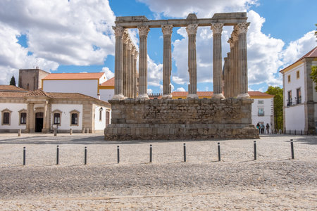 Dianna Temple (Time of Diana) in Ãvora. Ancient roman temple in the old city of Evora, Portugalの写真素材