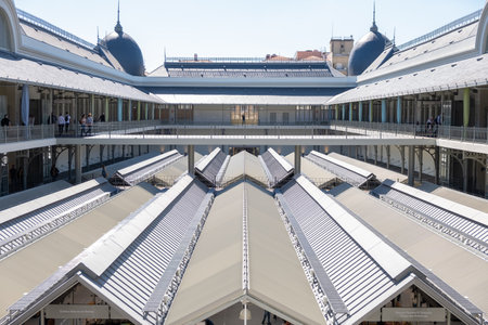 Porto, Portugal, 09.30.2022: Top roof and first floor of the Bolhao Market (Mercado do Bolhao) in the City of Porto, the Re-Opening in September 2022のeditorial素材