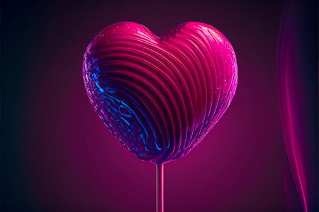 Heart shaped lollipop on a dark background. 3D rendering. Valentines Day Concept. Generative AIの写真素材