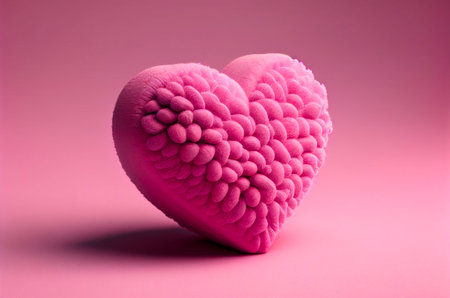 Cute heart made of fabric and cotton on a pink background. Valentine's Day. Love. Valentines Day Concept. Generative AIの写真素材