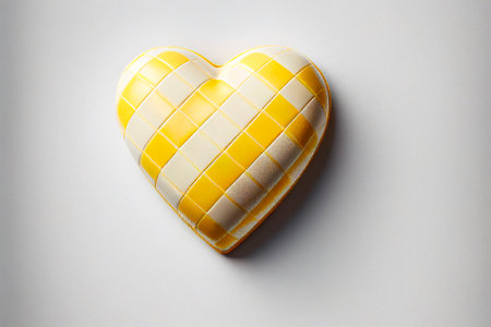 Yellow heart shaped pillow on white background. Valentine's day concept. Generative AIの写真素材