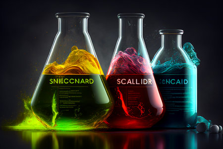 Science laboratory test-tubes with color liquid. Generative AIの素材
