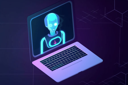 Chatbot AI on the screen of a laptop. Artificial intelligence Concept. Generative AIの素材