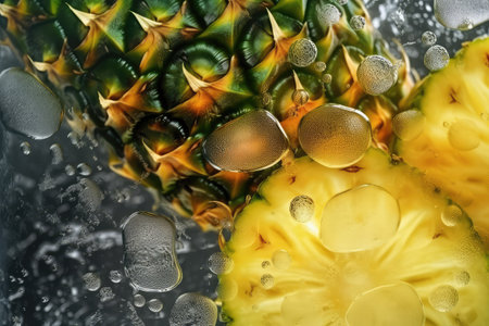 Pineapple fruit with water drops, close-up. Generative AIの素材