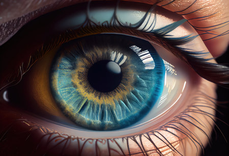 Close-up of human eye with blue iris. Generative AIの素材