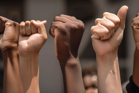 Group of american people holding hands together, closeup. Generative AIの素材