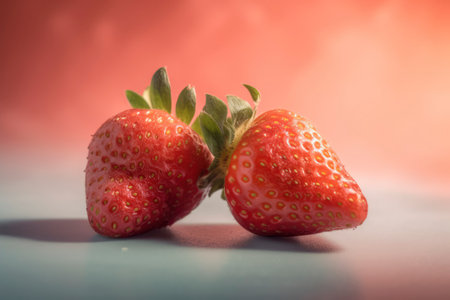Strawberries in closeup on a light background. Shallow depth of field. Generative AIの素材