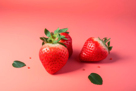 Strawberry on a pink background, close-up, copy space. Generative AIの素材