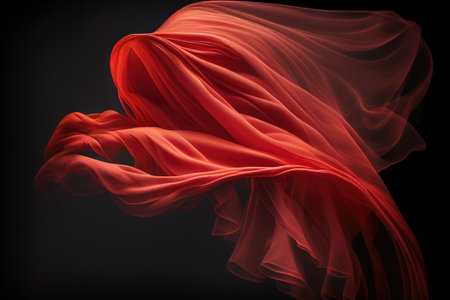 Abstract background of red wavy silk isolated on dark. Generative AIの素材