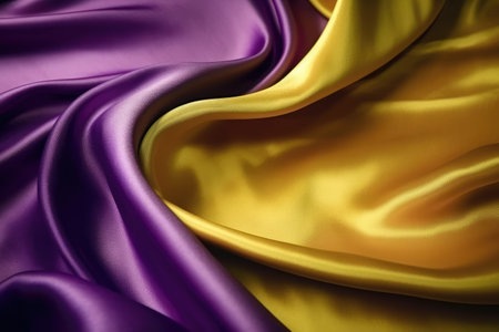 Smooth elegant purple and yellow satin silk background. Generative AIの素材
