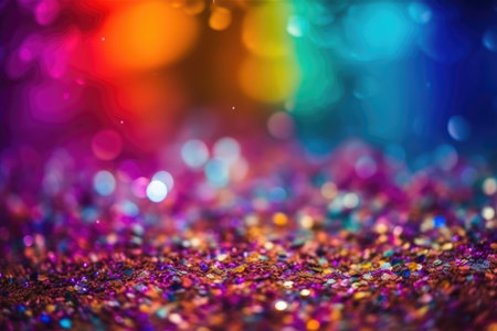 Glitter vintage lights background. gold, purple and blue. de-focused. Generative AIの素材