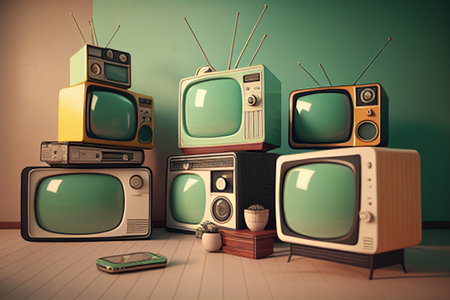 Vintage TV set in the room. Vintage style. Generative AIの素材