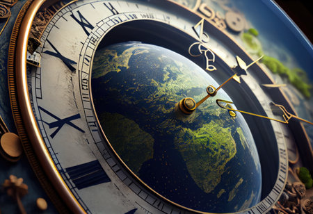 Clock face and world map. Generative AIの素材