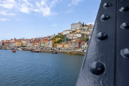 Porto, Portugal - 05.31.2023: View of the old city of Porto from the deck of the D. Luiz I bridge, in the city of Porto, in Portugal.のeditorial素材