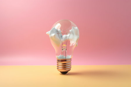 Idea concept with light bulb on pink background. Copyspace. Generative AIの素材