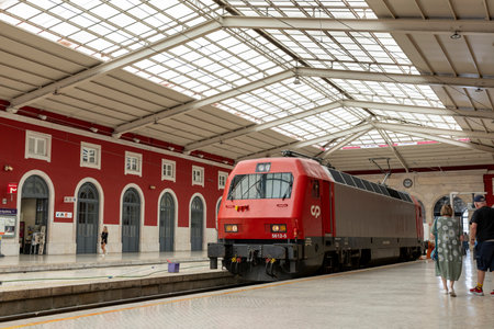 Lisbon, Portugal - 20.09.2023: Train of the CP (Comboios de Portugal) at the railway station of Santa Apolonia in the city of Lisbon, Portugal.の写真素材