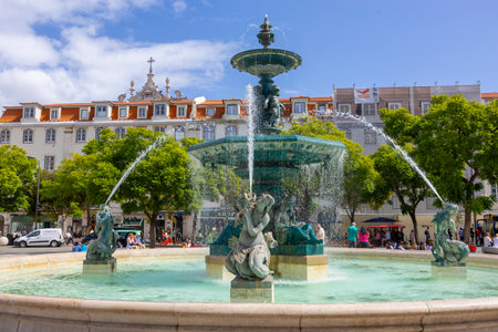 Lisbon, Portugal - 18.09.2023 Fountain in Rossio square in Lisbon, Portugalのeditorial素材