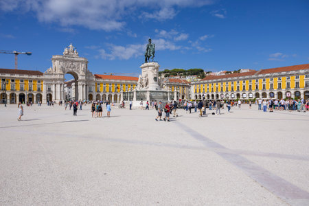 Lisbon, Portugal - 18.09.2023 Tourists visit the Commerce Square (Praca do Comercio) in Lisbon, Portugalのeditorial素材