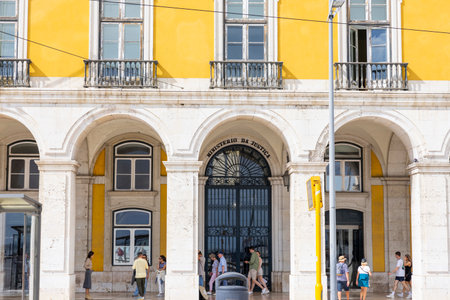 Lisbon, Portugal - 18.09.2023 Facade of the Ministry of Justice (Ministerio da Justica) building in downtown Lisbon in Portugalのeditorial素材