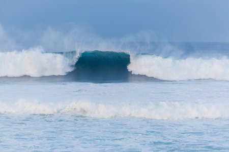 Big wave breaking on the shore of the Atlantic Ocean in Azoresの写真素材