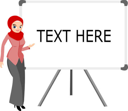 A woman is showing something on the whiteboard, the Muslim female worker.のイラスト素材
