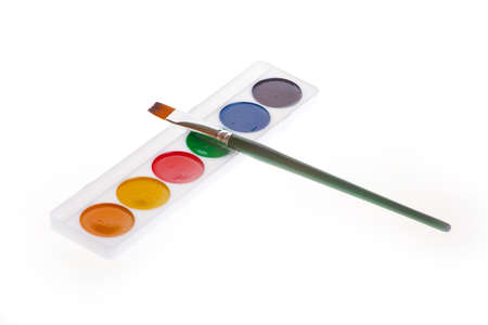 brush and watercolors on white backgroundの写真素材