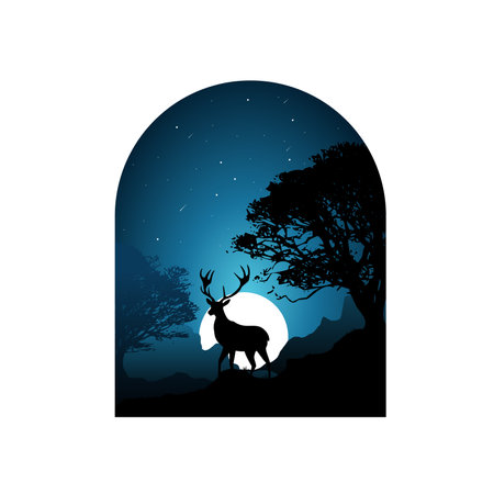Silhouette art of wild animal life. shades of blue nightのイラスト素材