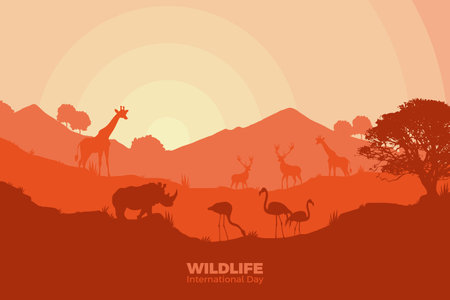 silhouette illustration wildlife international dayのイラスト素材