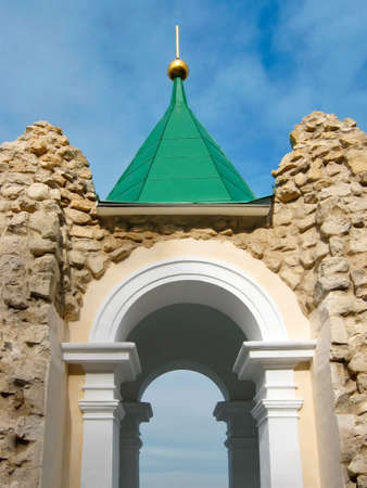 Arch of the Church of prelate St.Nicolas. Territory of The Holy Mountains historical architectural reserve, location: Donbass, Ukraine.の写真素材