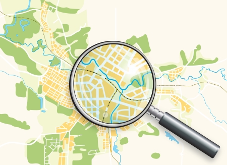 Map of the City and A Loupe. Color bright decorative background vector illustration.のイラスト素材