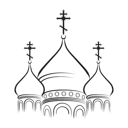 The Bulbous (onion-shaped) Domes of Orthodox Cathedral Temple. Outline vector EPS-8.のイラスト素材