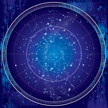Celestial Map of The Night Sky - Astronomical Chart of Northern Hemisphere - Dark Blueprint version EPS-8 のイラスト素材