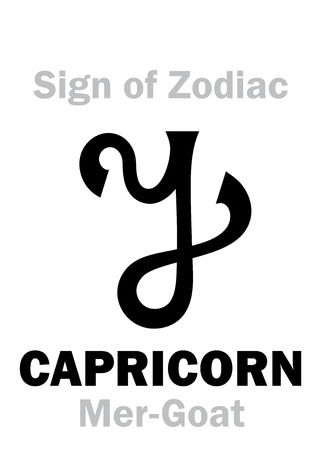 Astrology Alphabet: Sign of Zodiac CAPRICORN (The Mer-Goat). Hieroglyphics character sign (single symbol).のイラスト素材