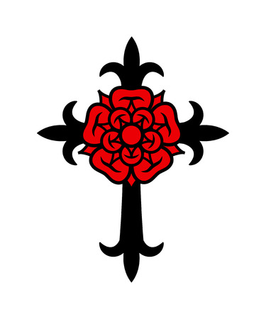 Rosenkreuz (Cross with Rose). Sacral mystical symbol of The Rosicrucians (Rosenkreuzer), Emblem of secret society.のイラスト素材