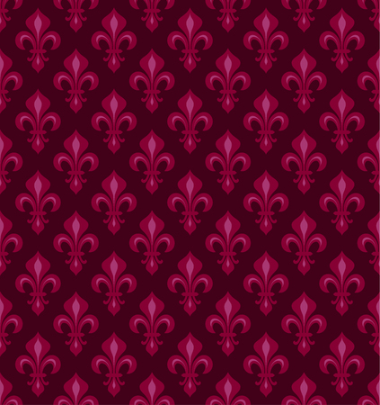 Royal heraldic Lilies (Fleur-de-lis) â Dark cherry Red velvet, seamless pattern, wallpaper background.のイラスト素材