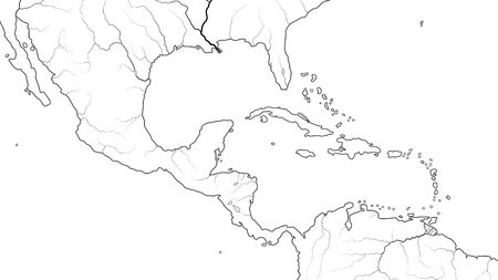 World Map of CENTRAL AMERICA and CARIBBEAN BASIN REGION: Mexico, Cuba, Guatemala, Yucatan, Caribbean Islands, Antilles, Bahamas, Panama Canal. Geographic chart with coastline, sea, gulf, islands.のイラスト素材