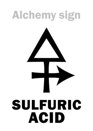 Alchemy Alphabet: SULFURIC ACID / OIL of VITRIOL (Â«OleumÂ»), Spirit of Vitriol, also: Chamber Acid, Tower Acid. Sulphuric Acid, Hydrogen sulfate: Chemical formula=[HâSOâ].のイラスト素材