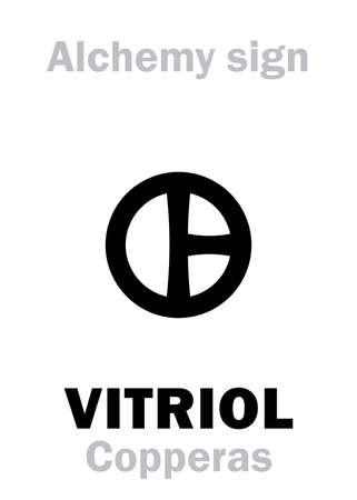 Alchemy Alphabet: VITRIOL (Vitriolum < vitrum "transparent as glass") / COPPERAS (Couperose), e.g.: Green vitriol and Blue vitriol. Crystalline hydrate of Sulfate: Chemical formula=[MeSOââ¢nHâO].のイラスト素材
