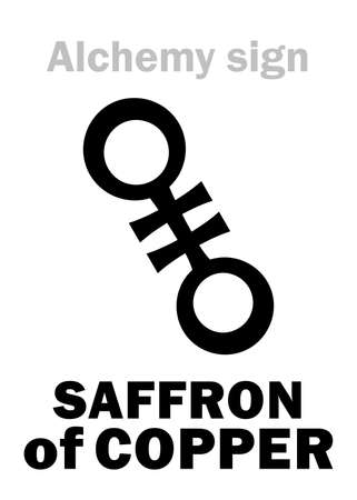 Alchemy Alphabet: SAFFRON of COPPER (Crocus veneris, Aes ustum, Venus calcine), copper calcined to red powder (Colcothar, Calcanthum). Cupric oxide, Cuprous oxide: Chemical formula=[Cu2O].のイラスト素材