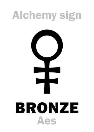 Alchemy Alphabet: BRONZE (Aes, ÏÎ±Î»ÎºÏÏ), also eq.: Aurichalcum (Orichalcum), composition metal, yellowish-brown alloy of Copper with up to one-third Tin: Chemical formula=[Cu+Sn].のイラスト素材