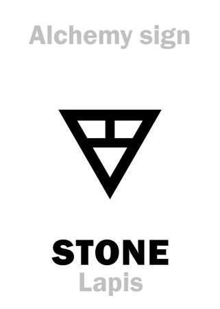 Alchemy Alphabet: ROCK / STONE (Lapis, Petra, Saxum), natural solid minerals or mineraloid matter. Alchemical sign, Medieval symbol.のイラスト素材