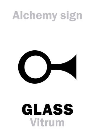 Alchemy Alphabet: GLASS (Vitrum), greek: hyalus (hÃºalos), speculum (Latin "mirror"). Alchemical sign, Medieval symbol.のイラスト素材